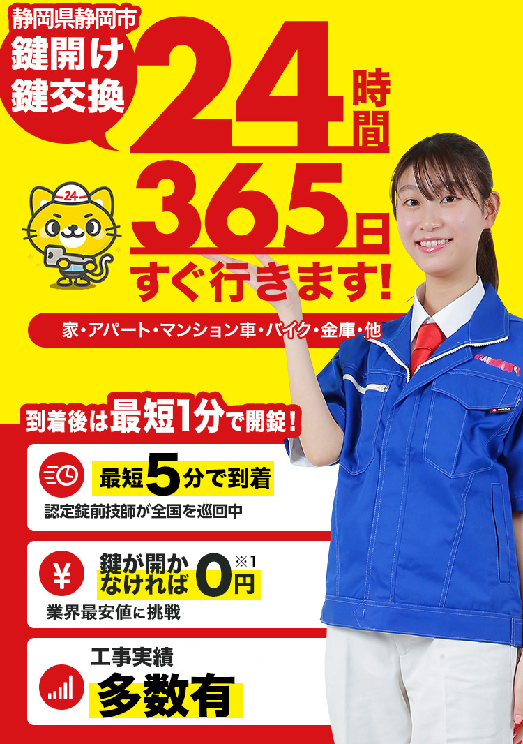 鍵開け、玄関鍵交換、修理静岡